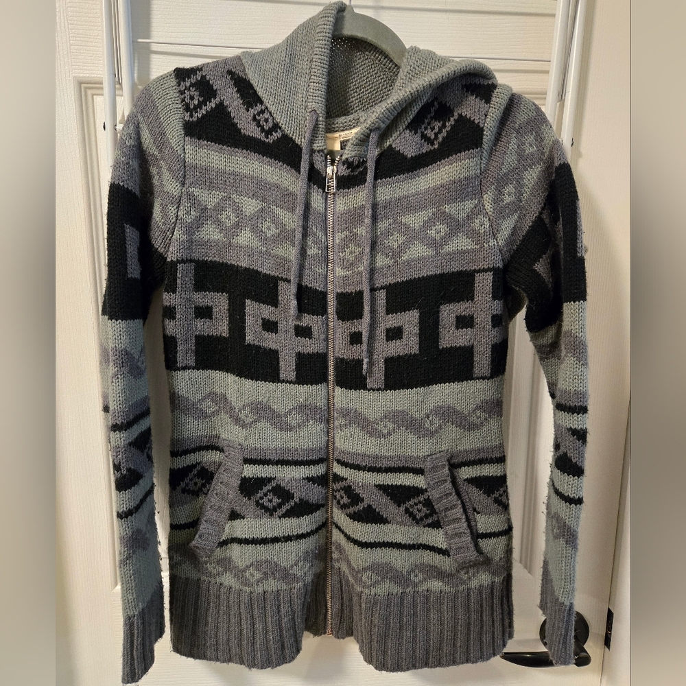RDS Patterned Zip Sweater with Hood, side Medium